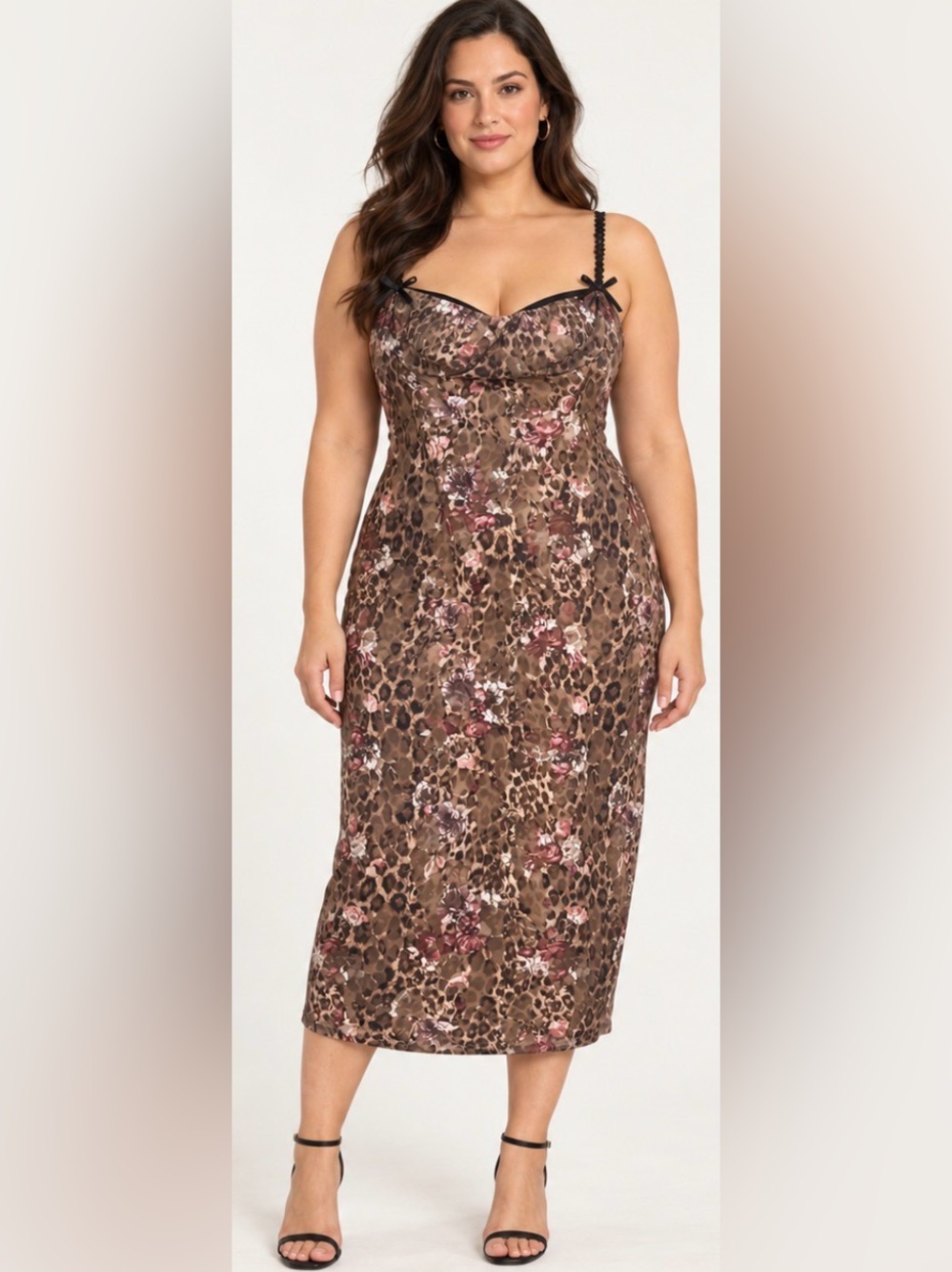 Fashion Nova Brown Floral Leopard Print Maxi Dress